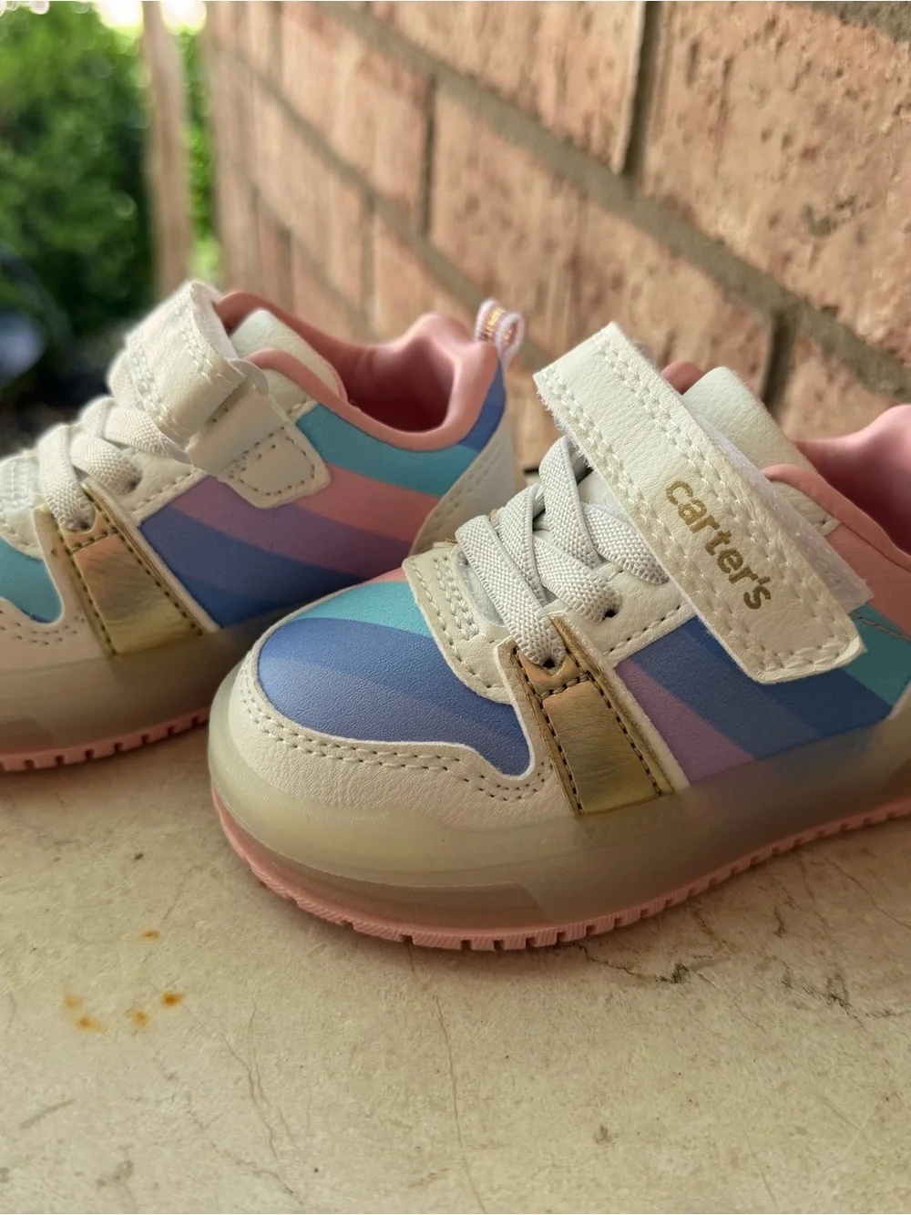 Carter's White LIGHT UP Sneakers with Pink, Blue & Lavender Stripe Accents
